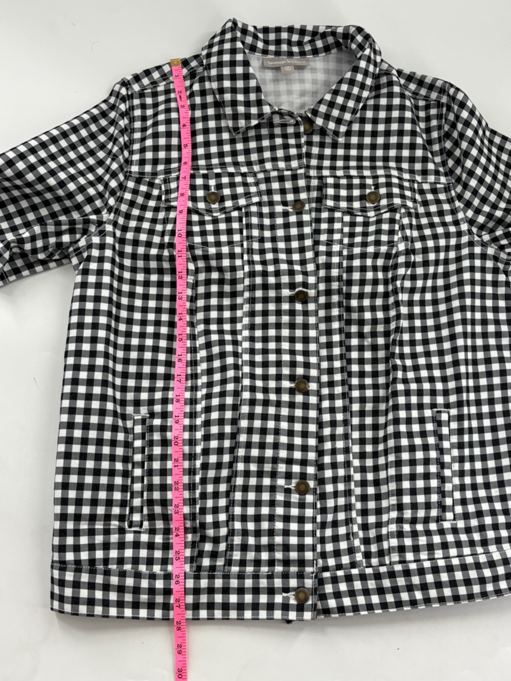 Woman Within Black and White Gingham Jean Jacket - Picture 6 of 6